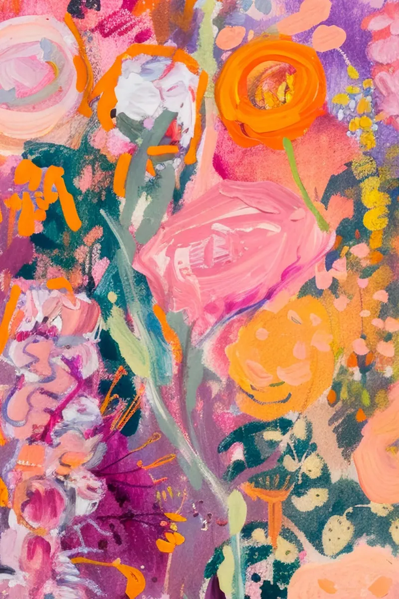 Bloemenprint, Abstract Levendige Poster canvas met Baklijst van Boheme