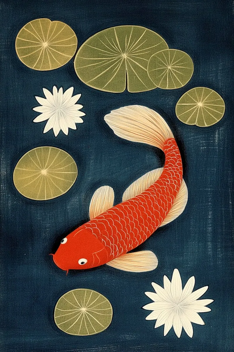 Koi between water lilies hahnemühle by Curious Canvas