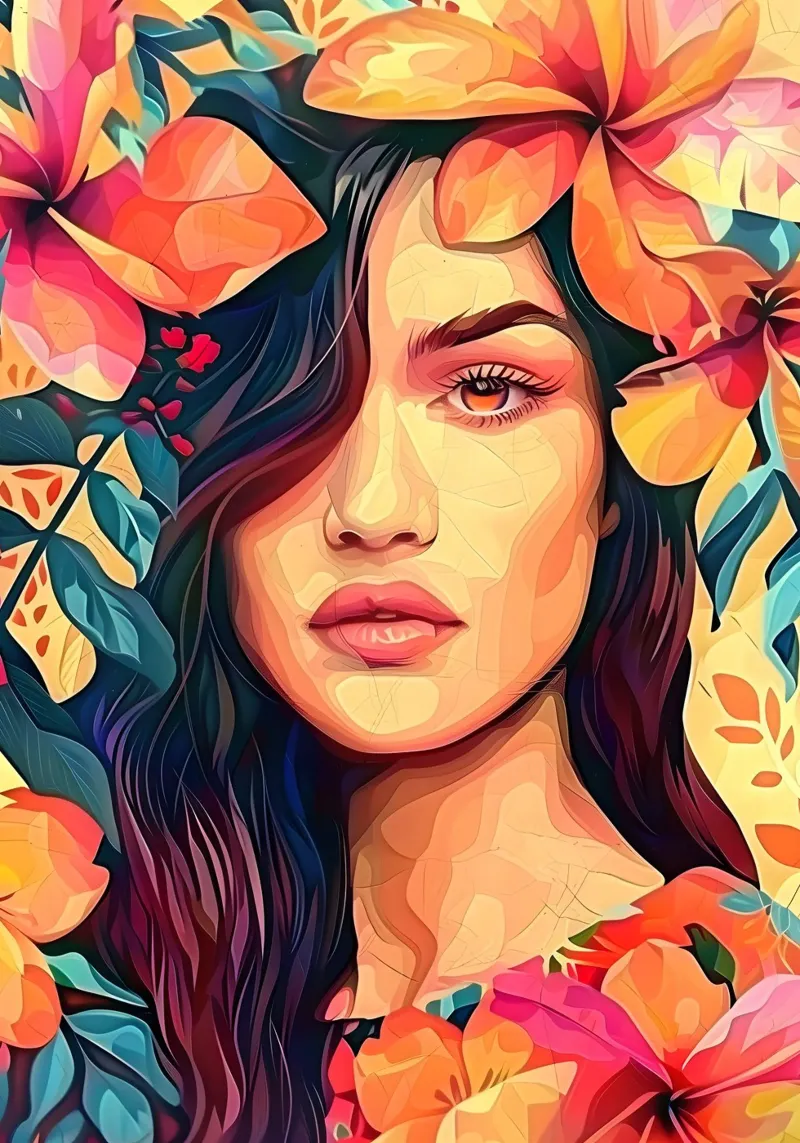 Ritratto della bambina in fiore poster con telaio in alluminio da Artful Muse