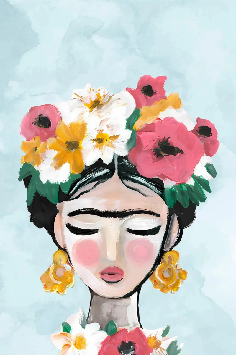 Bloemenprint, Abstract Levendige Poster canvas met Baklijst van Boheme