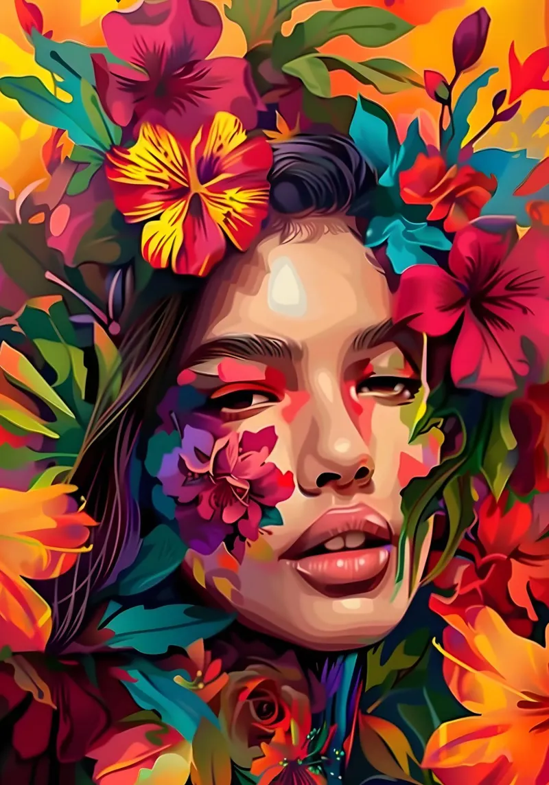Retrato de niña de las flores hahnemühle de Artful Muse