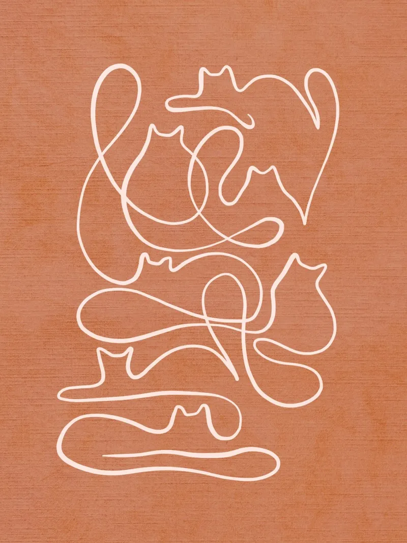 Dessin au trait élégant Boho Cat - Dusty Pink on Terracotta hahnemühle de Dominique Vari