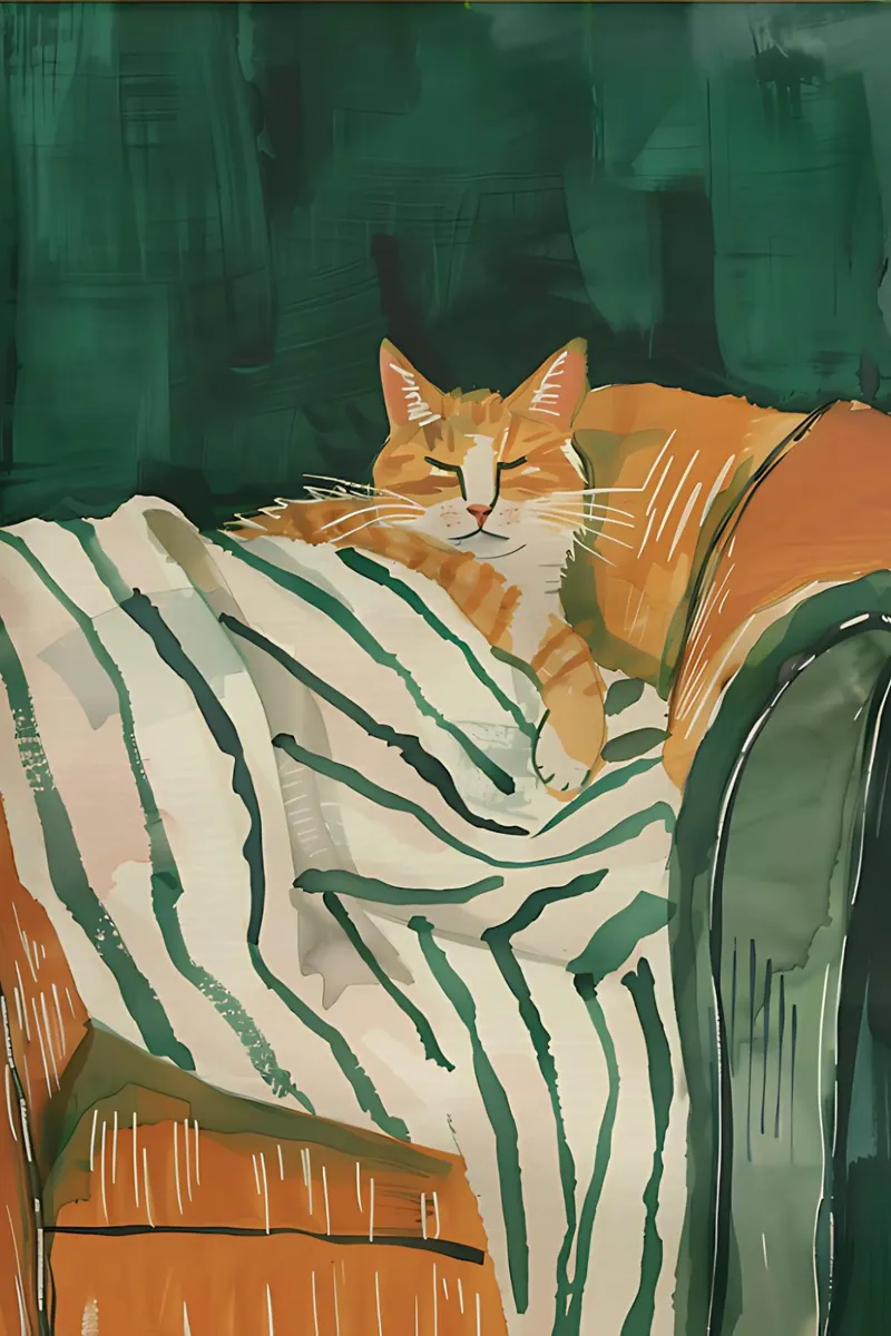 Sleeping Cat Illustration, Emerald Green Wall Art acrylic glass by Little Lila