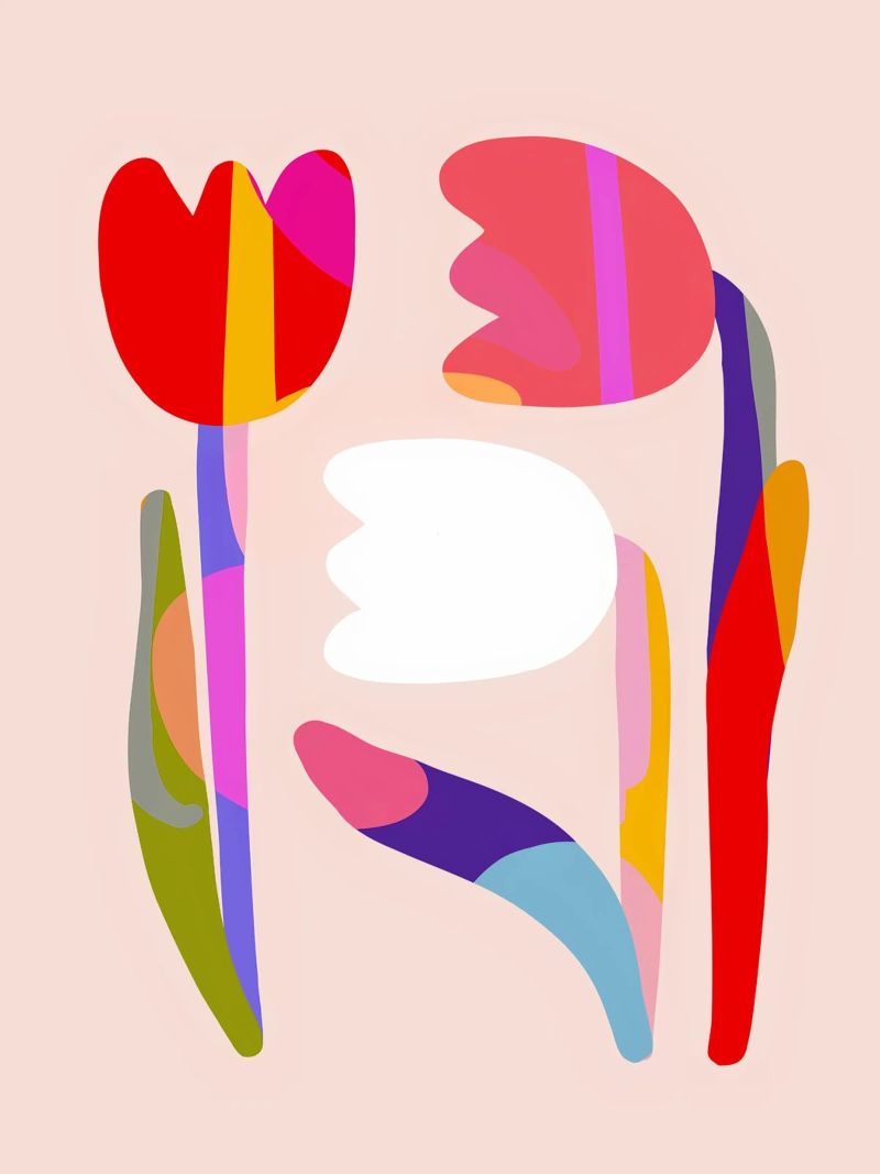 Trio de tulipes colorées - Art floral moderne d'inspiration rétro poster de Dominique Vari