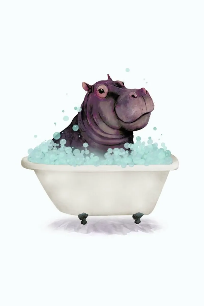 Hippo In The Bathtub hahnemühle by Laura Graves