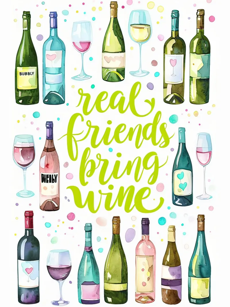 I veri amici portano il vino poster con telaio in legno da 🎁 ARTVI-SHOP