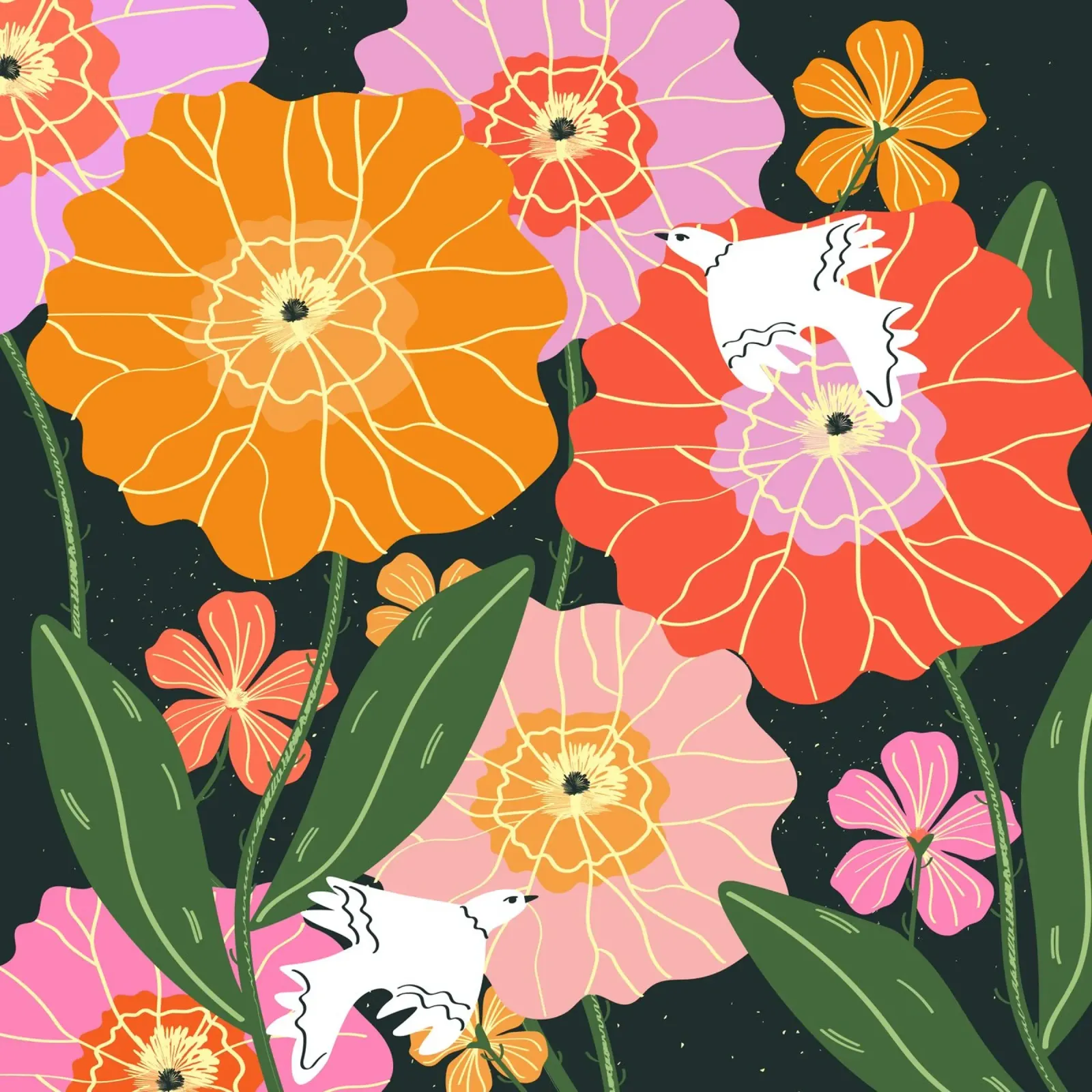 Sweet Summer Vibes - Illustrazione floreale e di uccelli pellicola backlit da Silvie Illustration