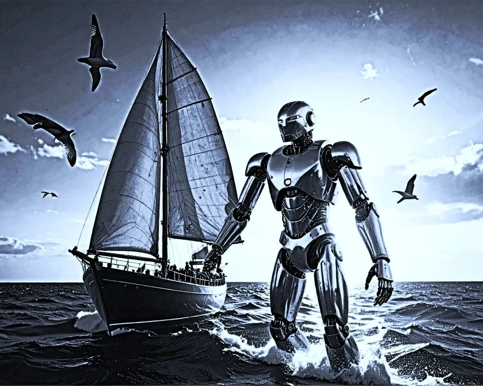 ROBOT AVEC VOILIER. Noir et blanc metacrilato de Thierry vobmann photography