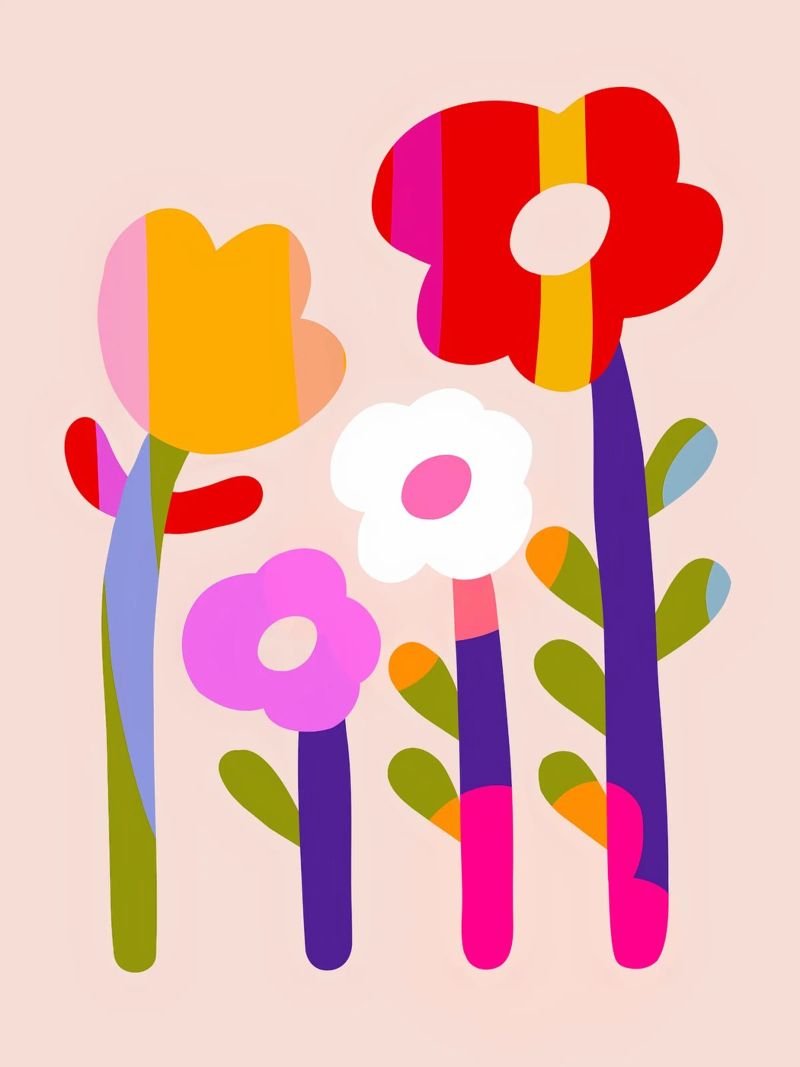 Kühne und bunte Gänseblümchen - Kühne moderne Retro-Blumencollage Poster von Dominique Vari