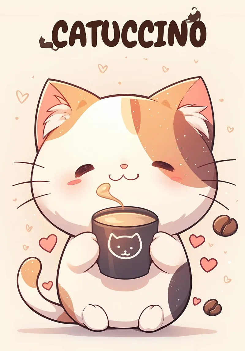 tazza caffè gatto forme cuore testo cartone animato orecchie gatto baffi c pellicola backlit da Ashish Kashyap