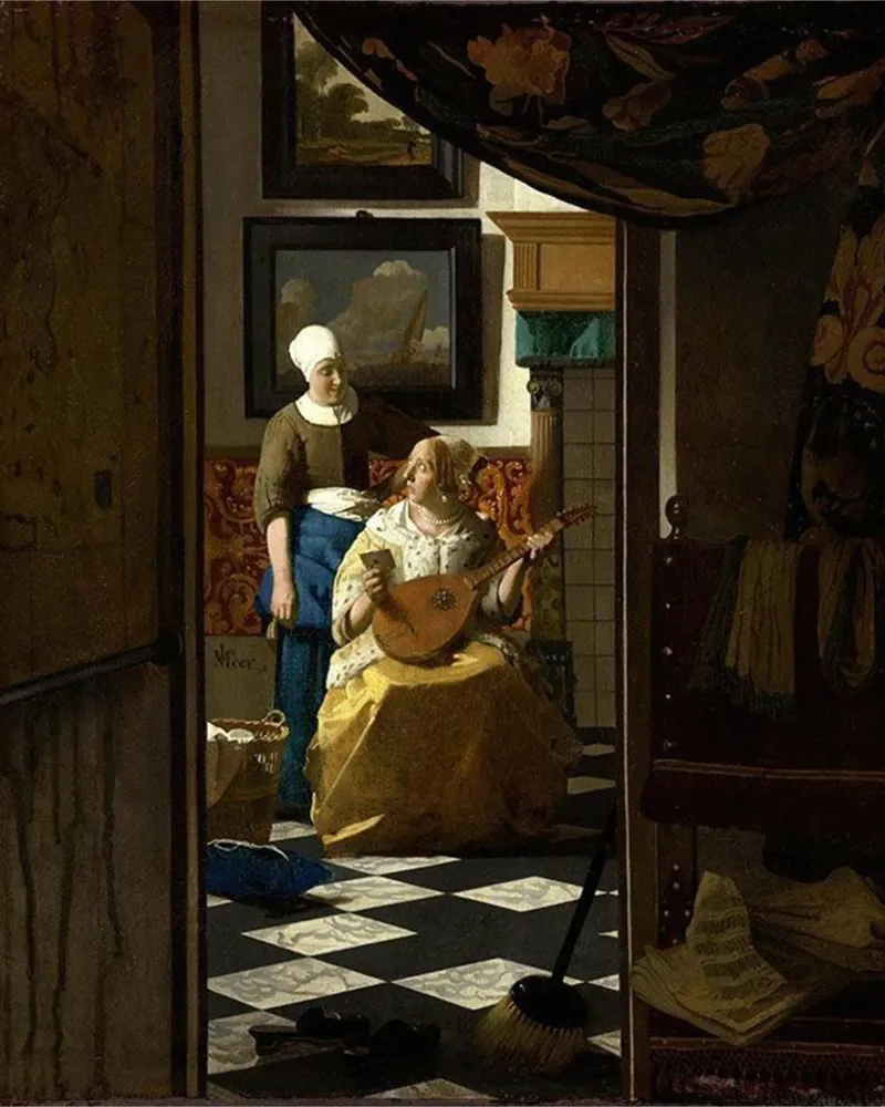 vermeer - una donna riceve una lettera d'amore da un servo pellicola backlit da The Dinda
