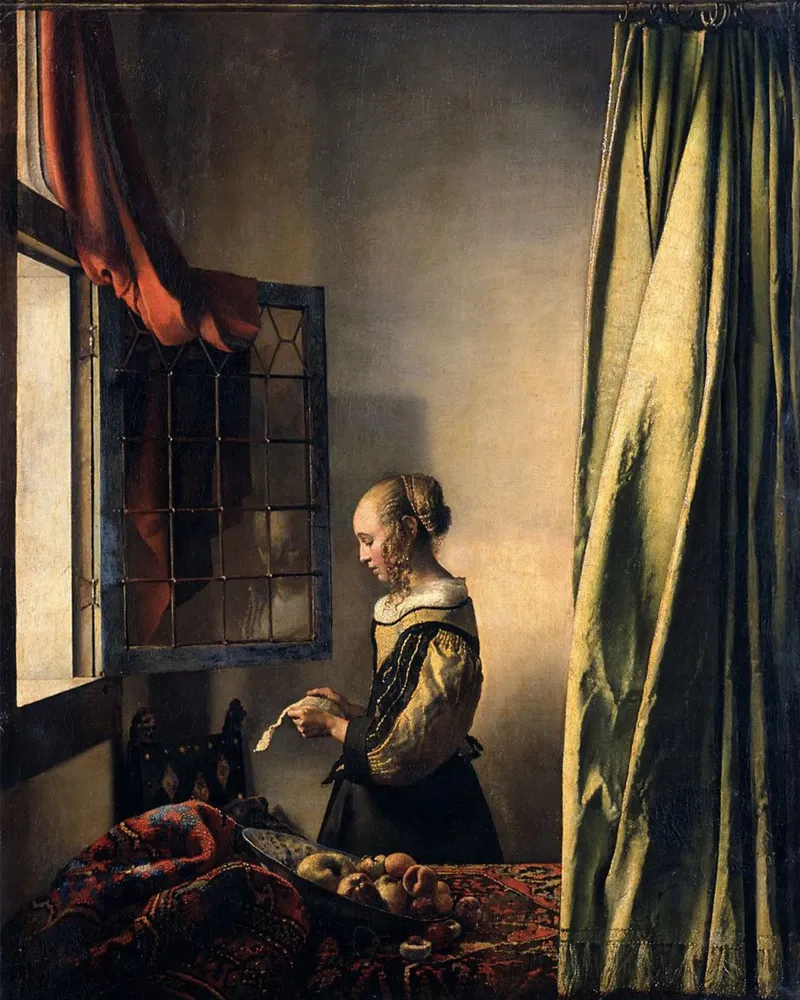 vermeer - young women reading aletter by the window canvas by The Dinda