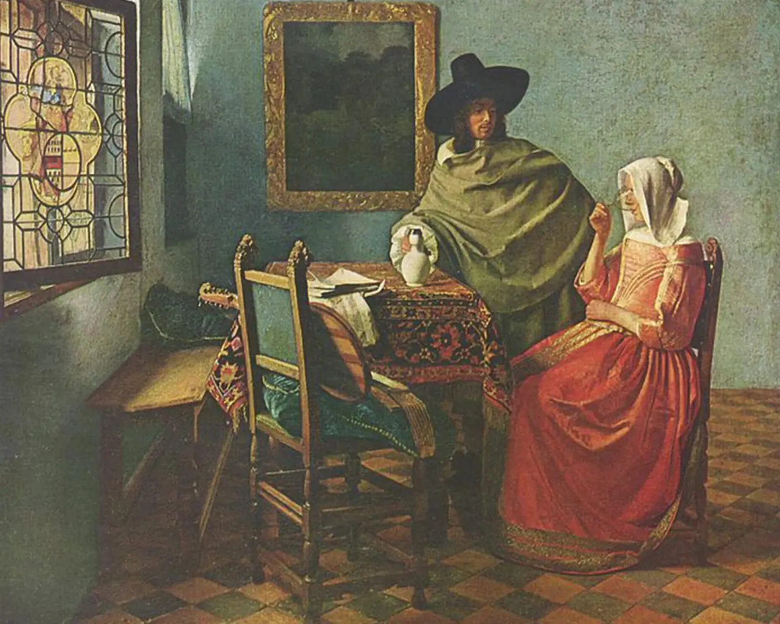 vermeer - husband and wife are sitting at the dining table hahnemühle by The Dinda