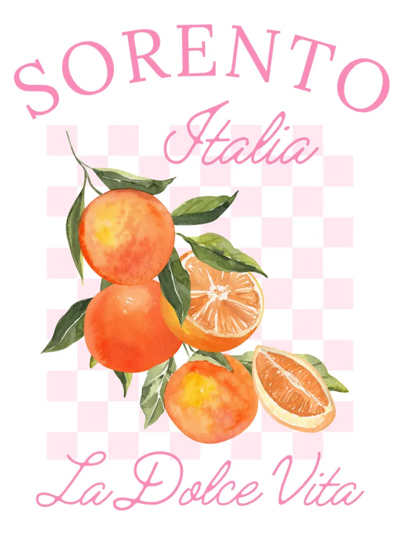Sorrento Italy Orange Watercolor Print – La Dolce Vita Art poster con telaio in legno da The Quote Collective