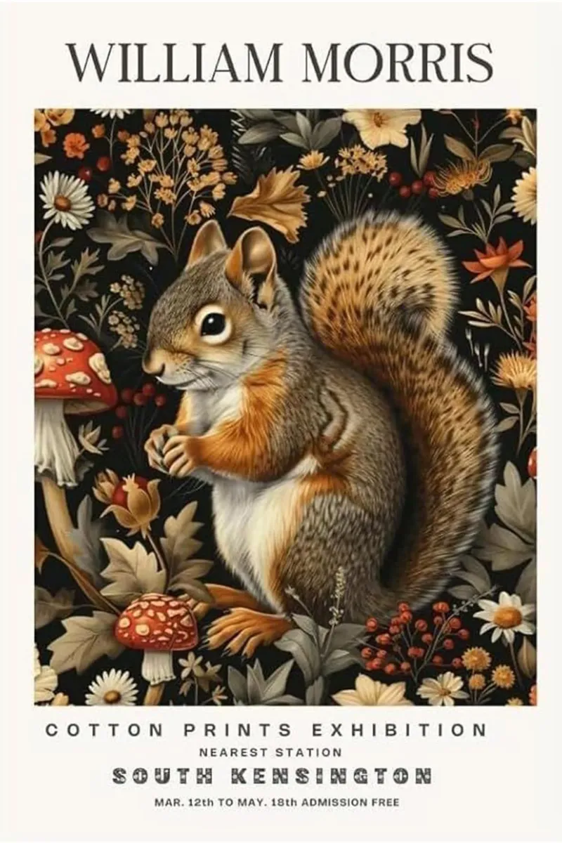 squirrel wildlife decorative print william morris canvas with Floater frame by komo store