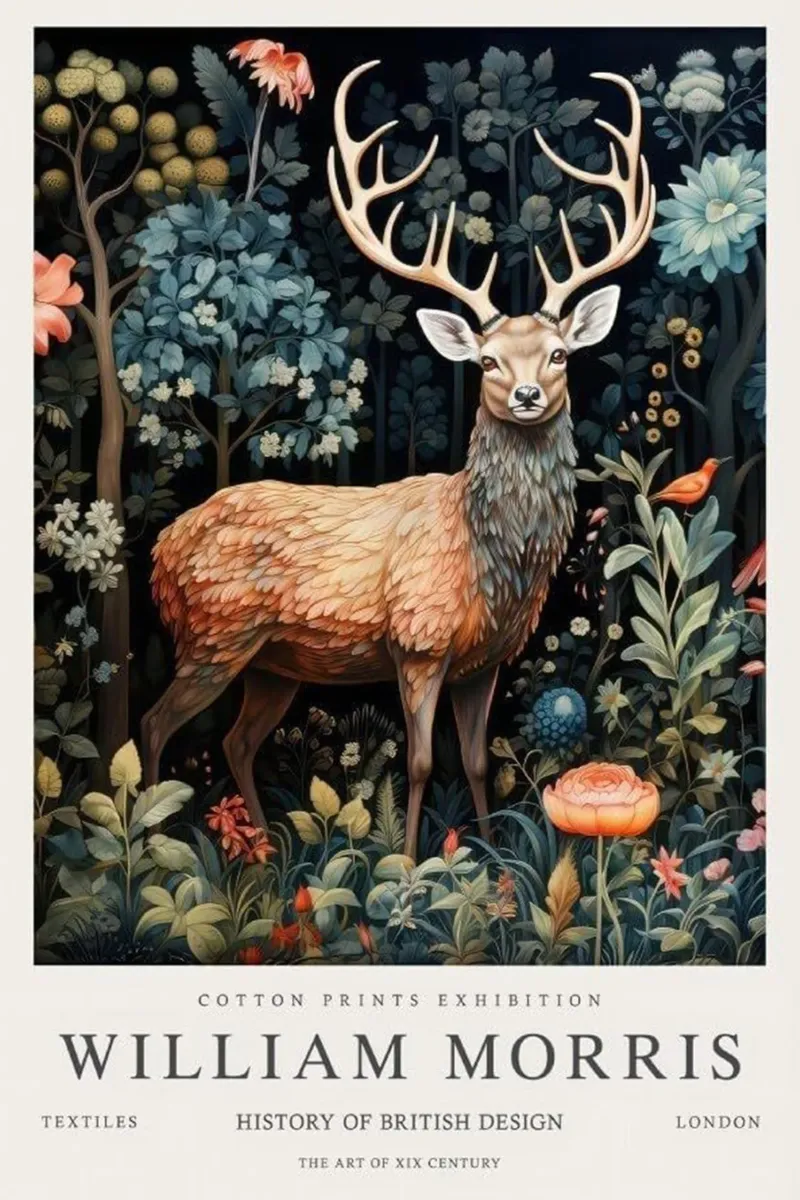 deer artwork in woodland william morris poster by komo store