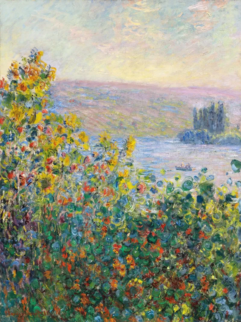 Monet - Flower Beds at Vétheuil poster con telaio in alluminio da apoloprints