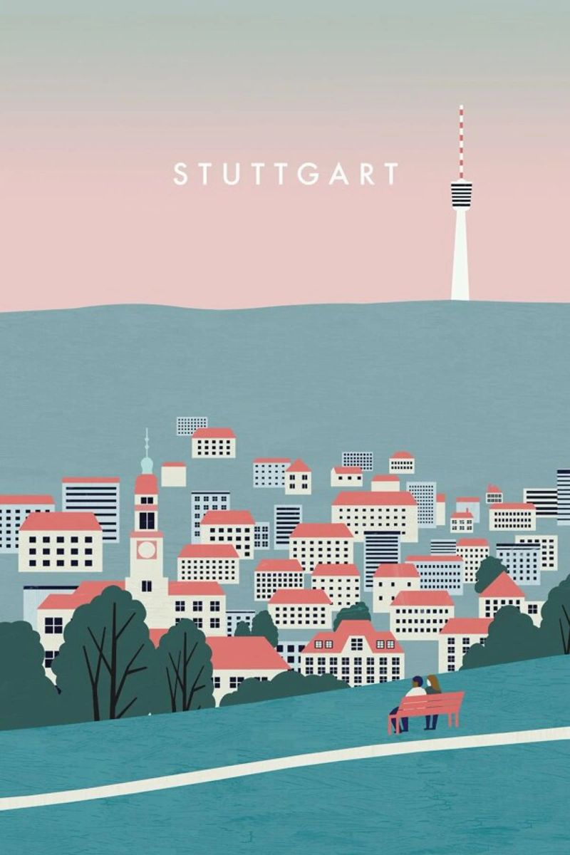 Stuttgart Leinwand mit Schattenfugenrahmen von Katinka Reinke
