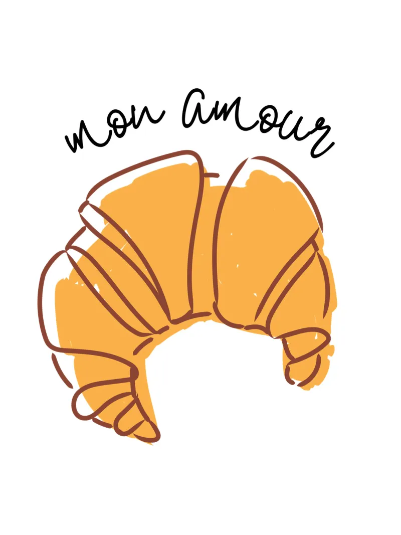 Deliziosa illustrazione di croissant disegnata a mano poster con telaio in legno da The Quote Collective