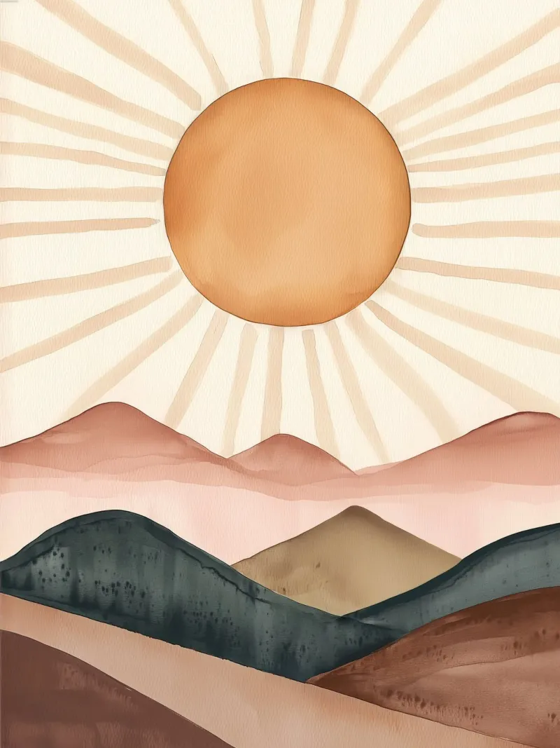 Boho Sun Mountains Abstract Watercolor Calm Minimalist Art canvas by Gentle Echoes Art