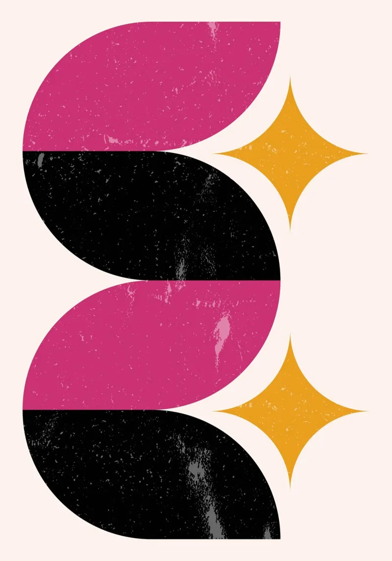 Retro Geometric Abstract Art Print by Wavy Shapes & Stars canvas by NorwesClub
