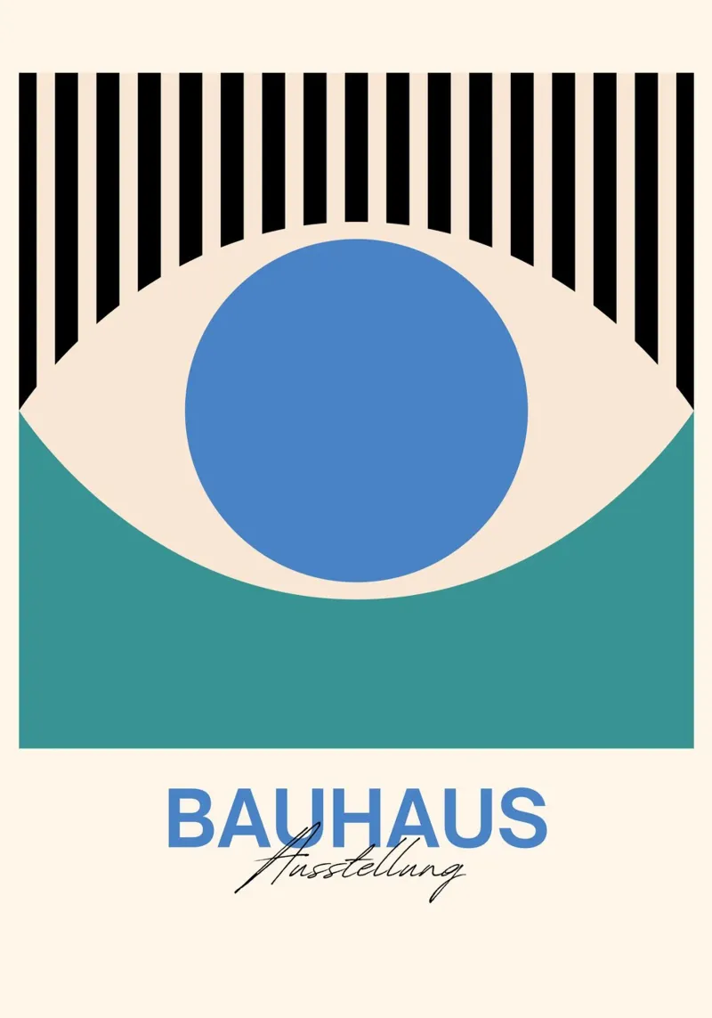 Bauhaus Eye abstracte kunstdruk van Modernist Forms, Blauwgroen canvas van NorwesClub