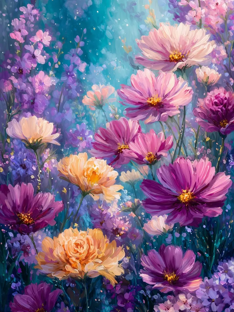 Flowers Garden Purple poster avec cadre en aluminium de Mateo