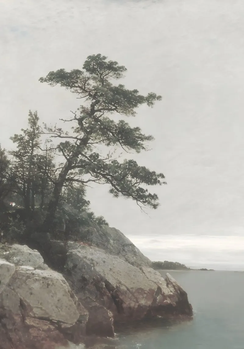 Kensett: De oude den, licht, kustlandschap, natuur A canvas met Baklijst van NorwesClub