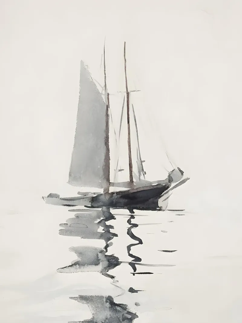 Schizzo artistico di barca a vela: Minimalista nautico, scala di grigi Mar pellicola backlit da NorwesClub