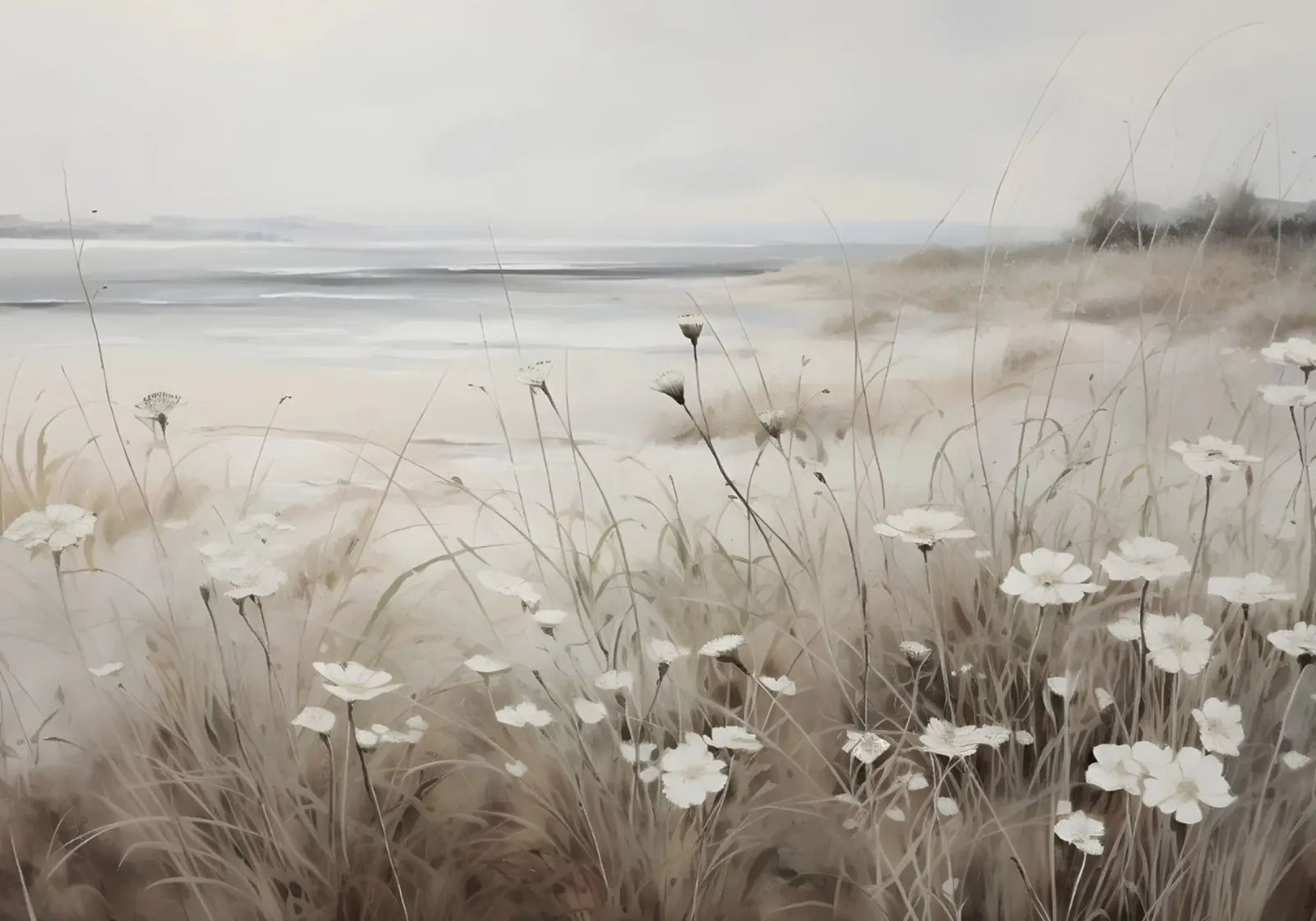 Mary Dipnall: Kustweide, Etherisch landschap, Wilde bloemen canvas met Baklijst van NorwesClub