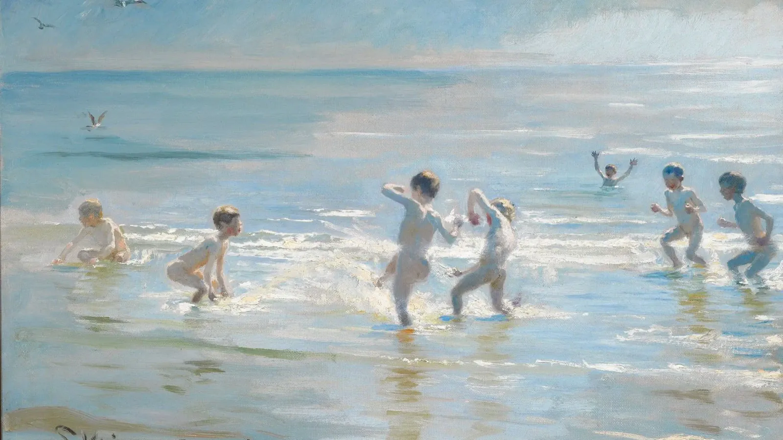 Kröyer: Badende Jungen, Skagen Strand, Impressionistischer Sommer Hahnemühle von NorwesClub