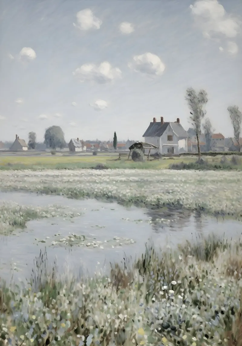 Stile Monet: Campo di fiori bianchi, Paesaggio impressionista carta hahnemühle da NorwesClub