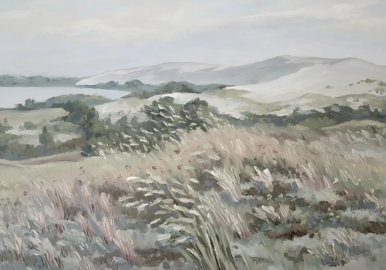 Katie Staples : Vue d'une colline, paysage impressionniste, Sageb hahnemühle de NorwesClub