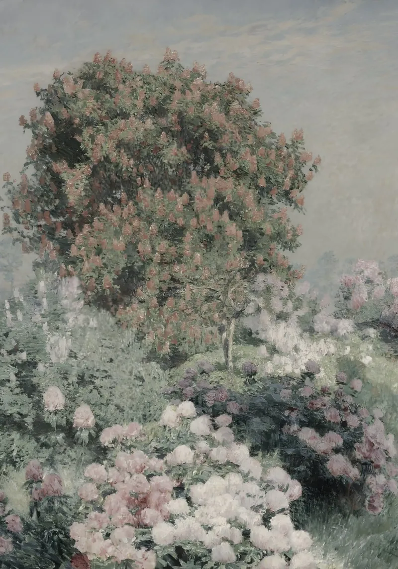 Emile Claus: Bloementuin, Luminisme, Impressionistische Bloesem canvas met Baklijst van NorwesClub