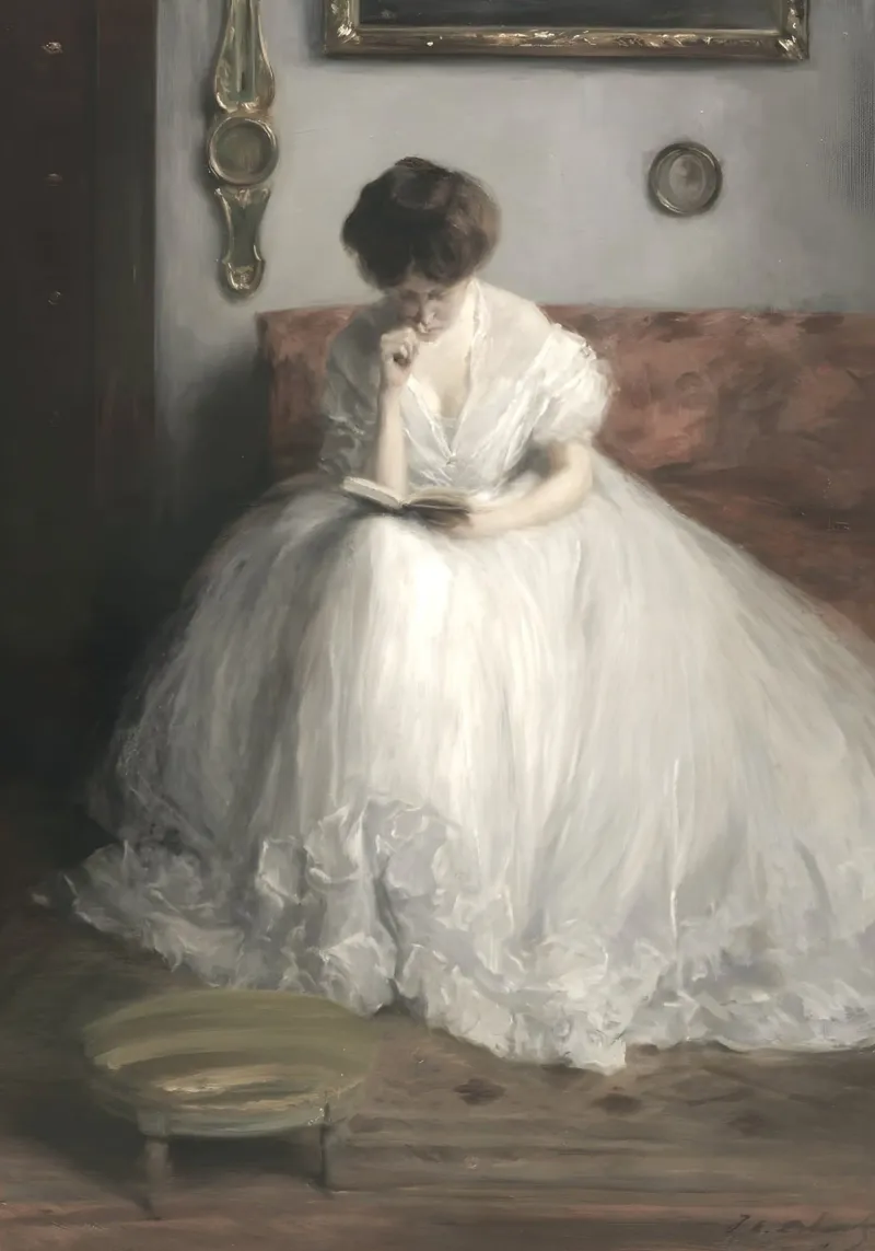 Lettore elegante: Ritratto classico, impressionista, abito bianco pellicola backlit da NorwesClub