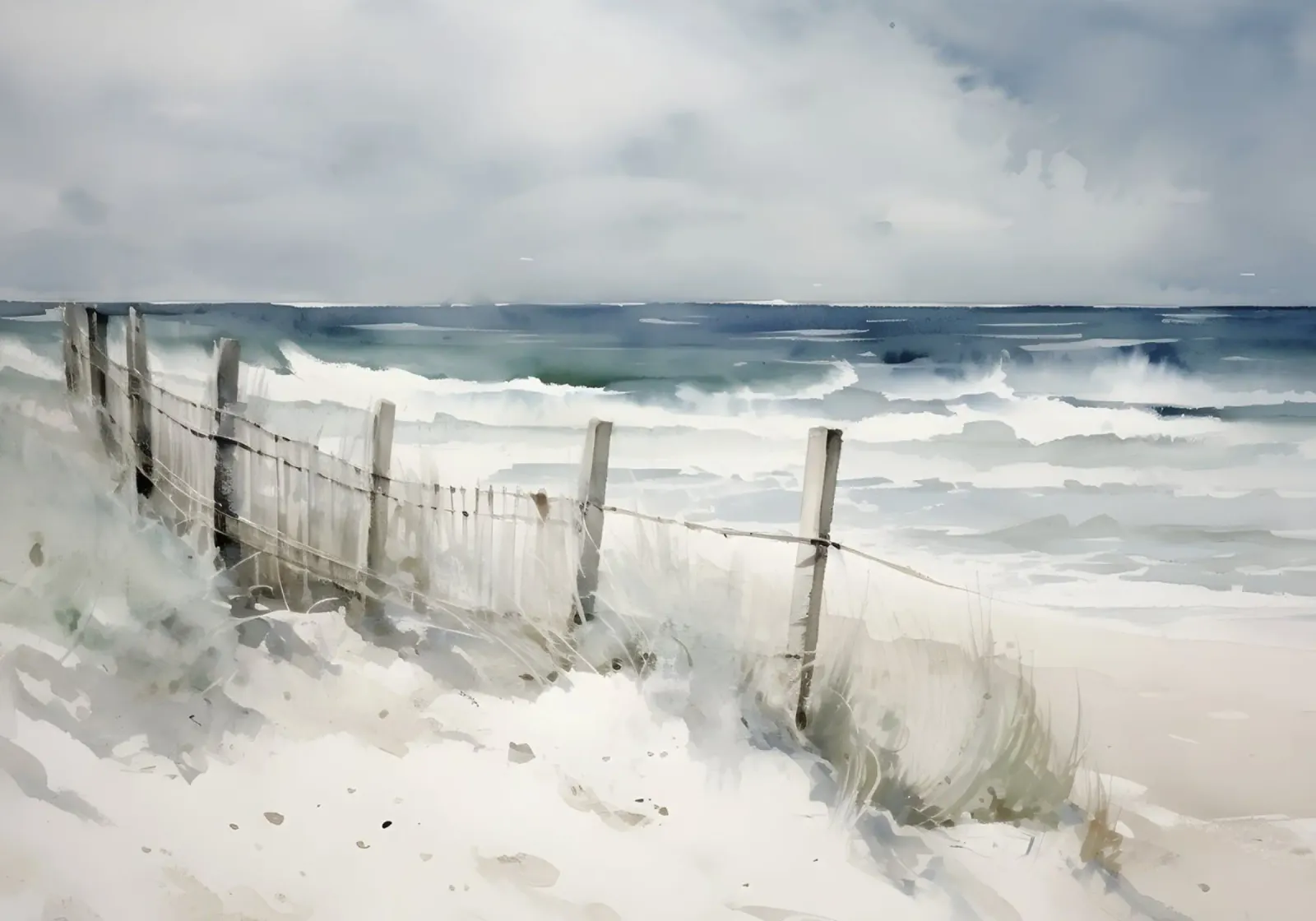 Strand am Meer: Moody Aquarell, Küstenlandschaft, Ozean Wa Poster von NorwesClub