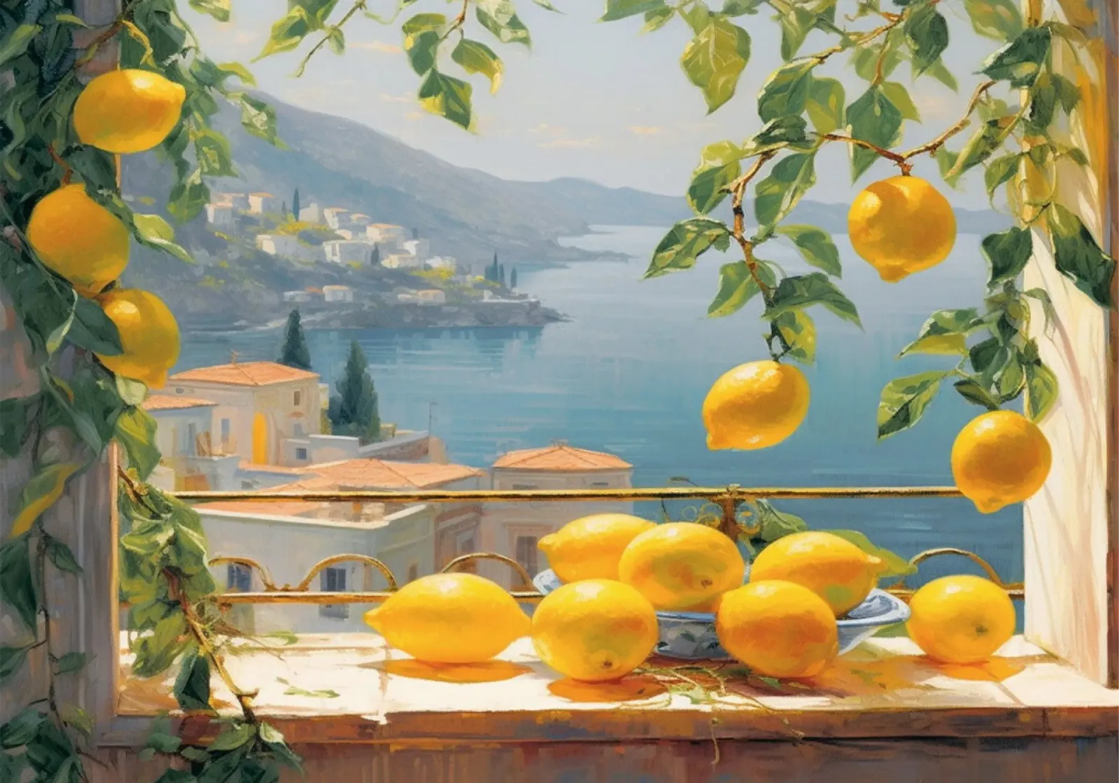 Mokaky Amalfi Lemons, Italian Summer Window Art Print metacrilato de NorwesClub