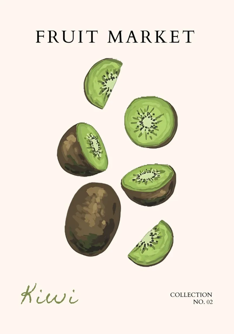 Kiwi Fruitmarkt Poster - Botanische Kunstdruk - Fris & Trillend canvas met Baklijst van NorwesClub