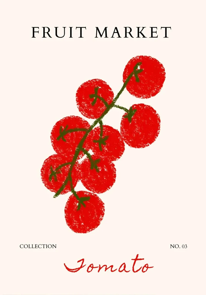 Póster Mercado de Tomates - Impresión Botánica Abstracta - Kitc poster con marco de plástico de NorwesClub