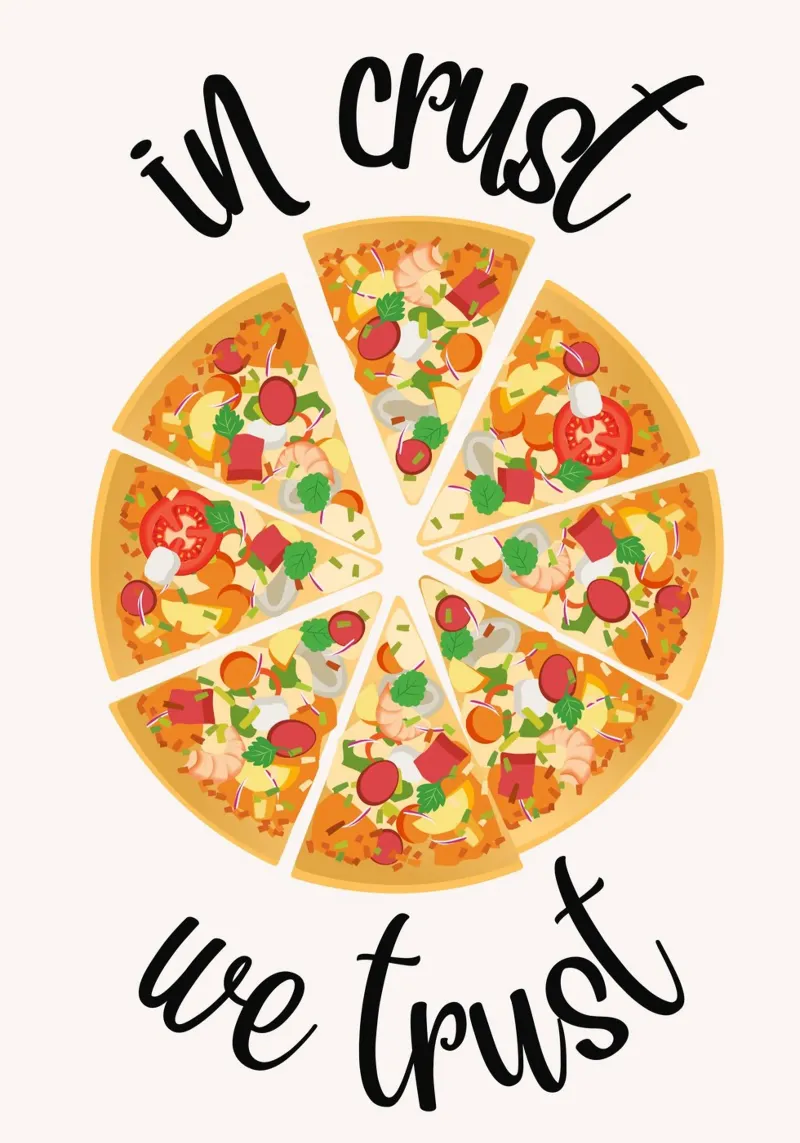 Poster per amanti della pizza "In Crust We Trust" - Arte da parete in cucina Pr poster con telaio in alluminio da NorwesClub