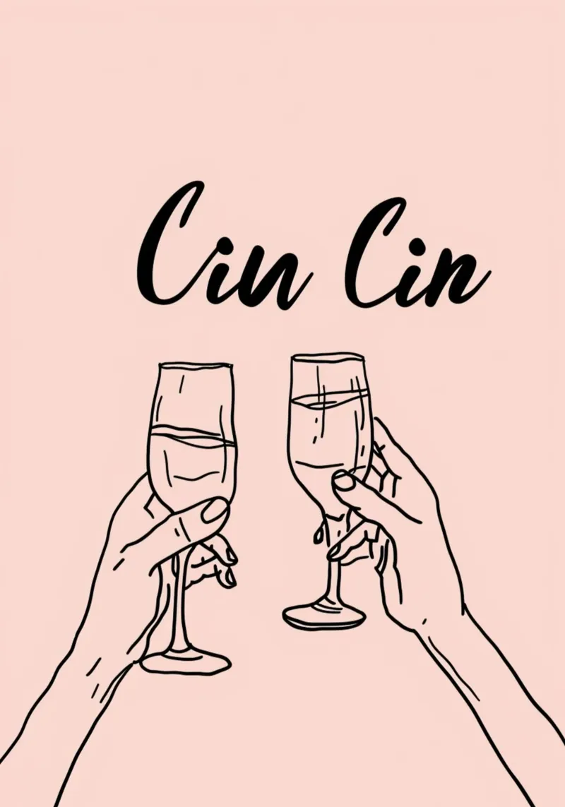 "Cin Cin" Minimalist Toast Poster - Prost Champagner Kunst Pri Hahnemühle von NorwesClub