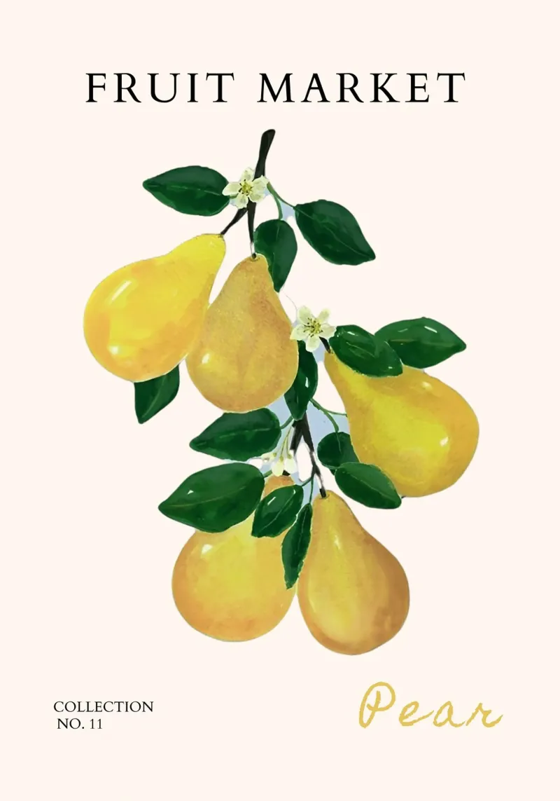 Poster del mercato della frutta con le pere - Acquerello botanico - Kitche pellicola backlit da NorwesClub