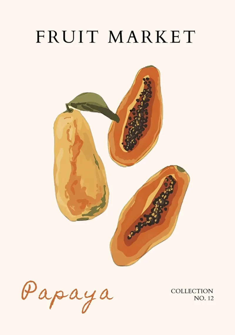 Poster del mercato della frutta di papaya - Arte botanica tropicale - Kitche carta hahnemühle da NorwesClub