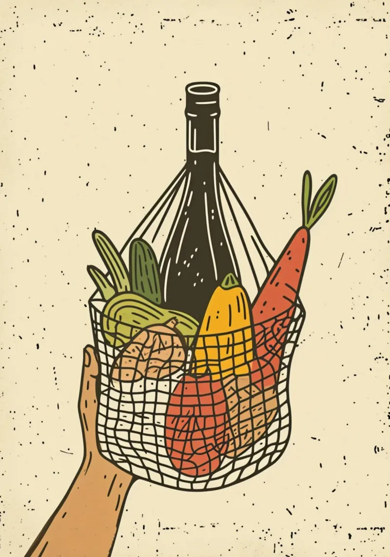 Borsa a rete del mercato contadino - Poster pop art - Drogheria e vino Pr carta hahnemühle da NorwesClub