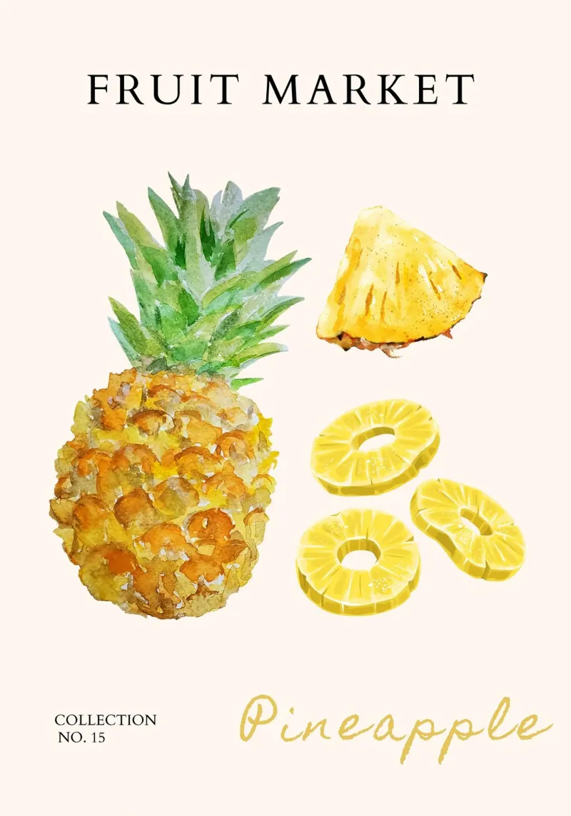 Poster del mercato della frutta con ananas - Acquerello tropicale - Ki pellicola backlit da NorwesClub