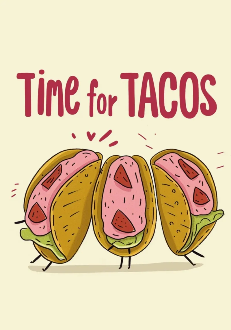 Divertente poster sul cibo messicano "Time for Tacos" - poster da parete per la cucina. poster con telaio in legno da NorwesClub