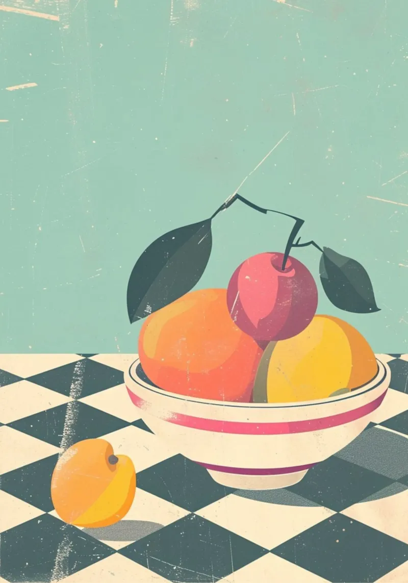 Ciotola per frutta astratta con poster retrò - Cucina moderna di metà secolo pellicola backlit da NorwesClub
