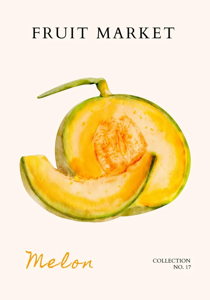 Poster del mercato della frutta al melone - Acquerello botanico - Kitch pellicola backlit da NorwesClub
