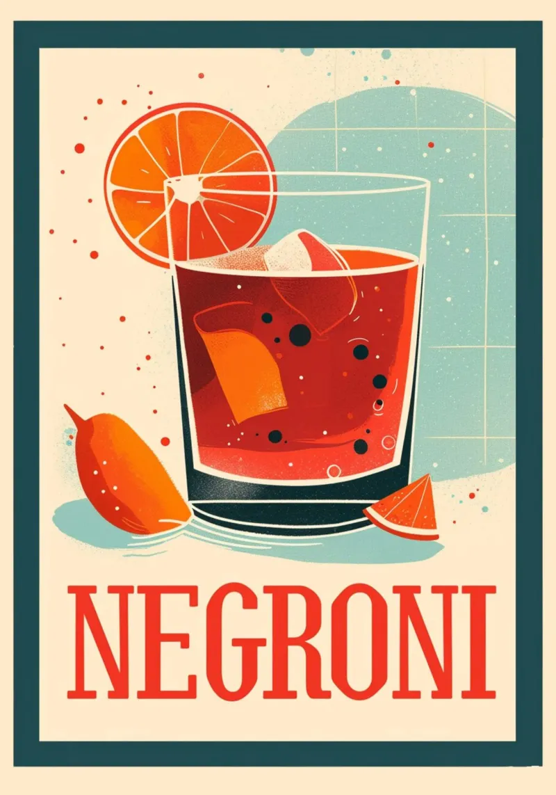 Poster d'epoca sul cocktail Negroni - Arte retrò per bar e cucine pellicola backlit da NorwesClub