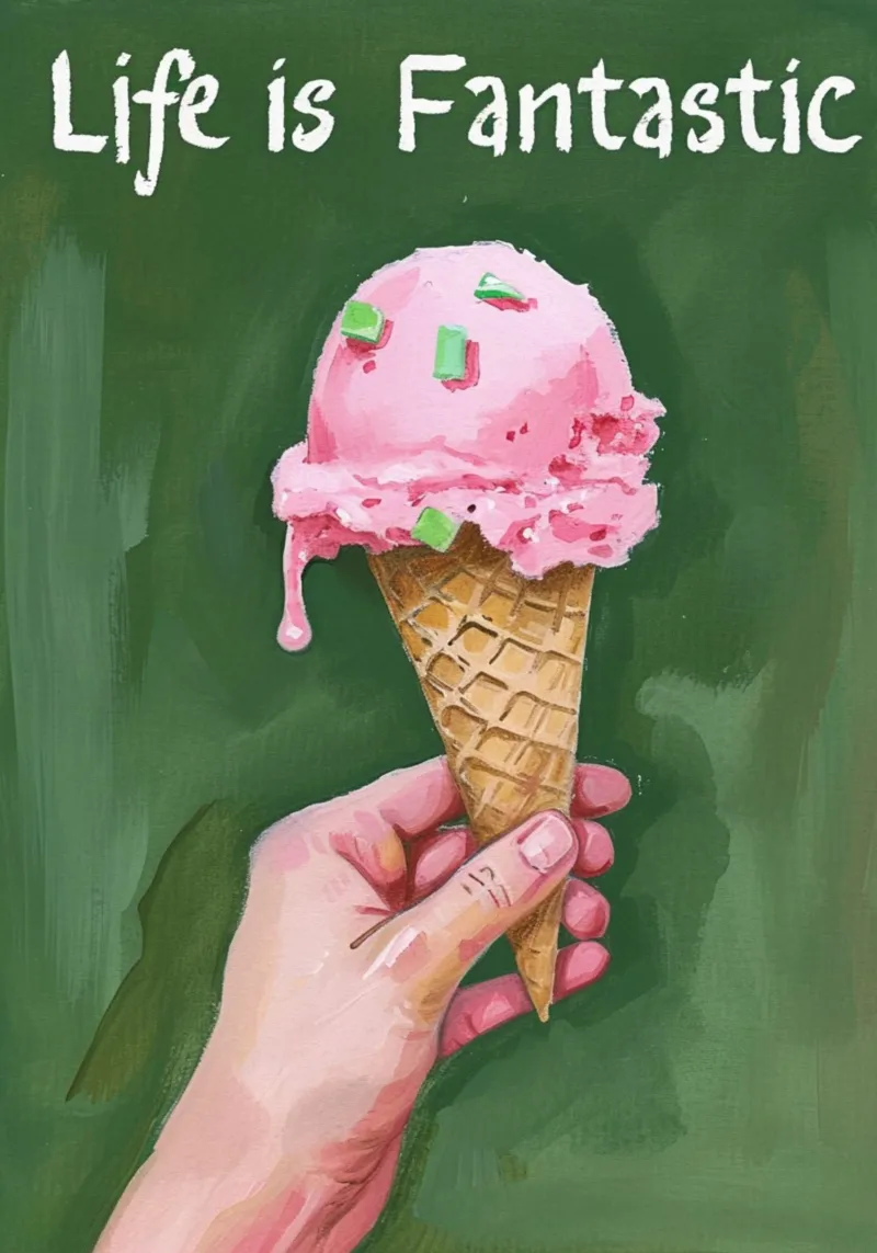 Arte del cono gelato "La vita è fantastica" - Dolce e positivo Po poster con telaio in plastica da NorwesClub
